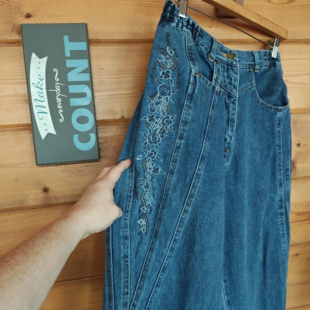 Vintage Newport News Embroidered Floral High Rise Taper Denim Mom Jean Stretch 8 - Picture 5 of 8